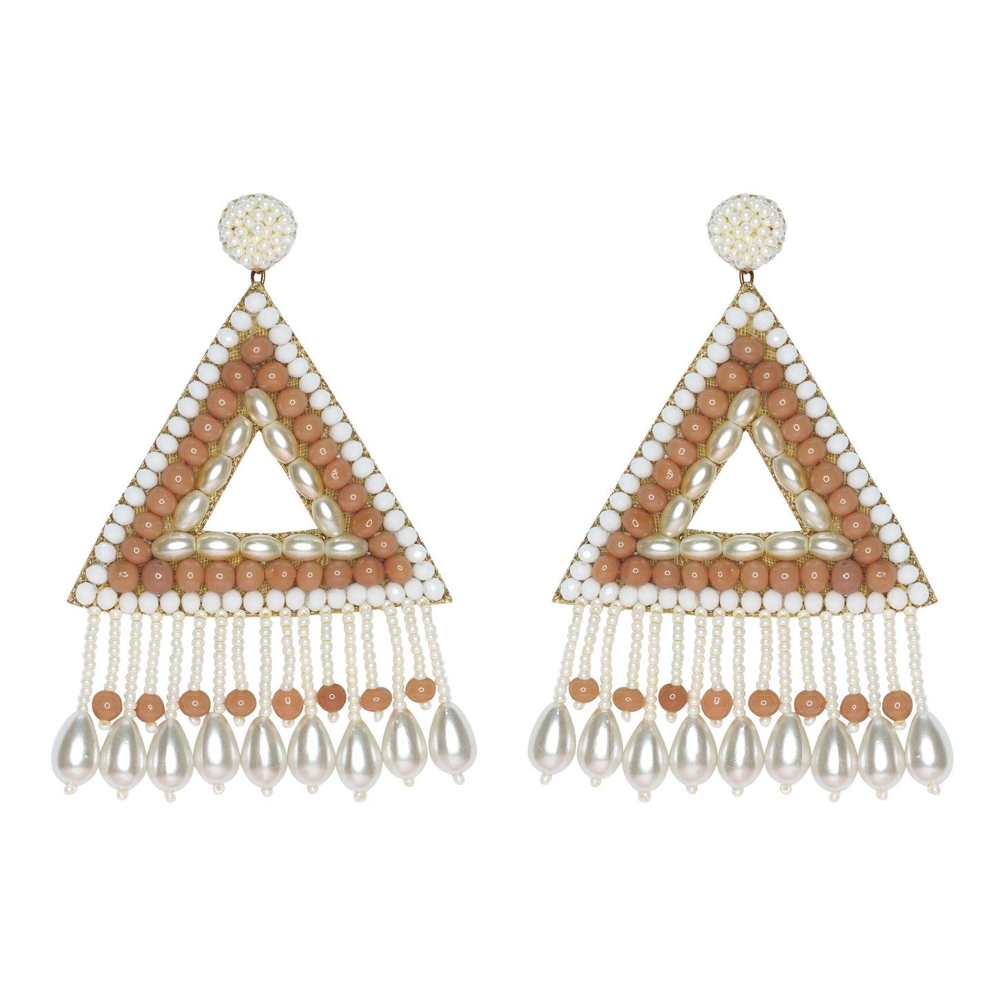 Beige and white triangle drop earrings