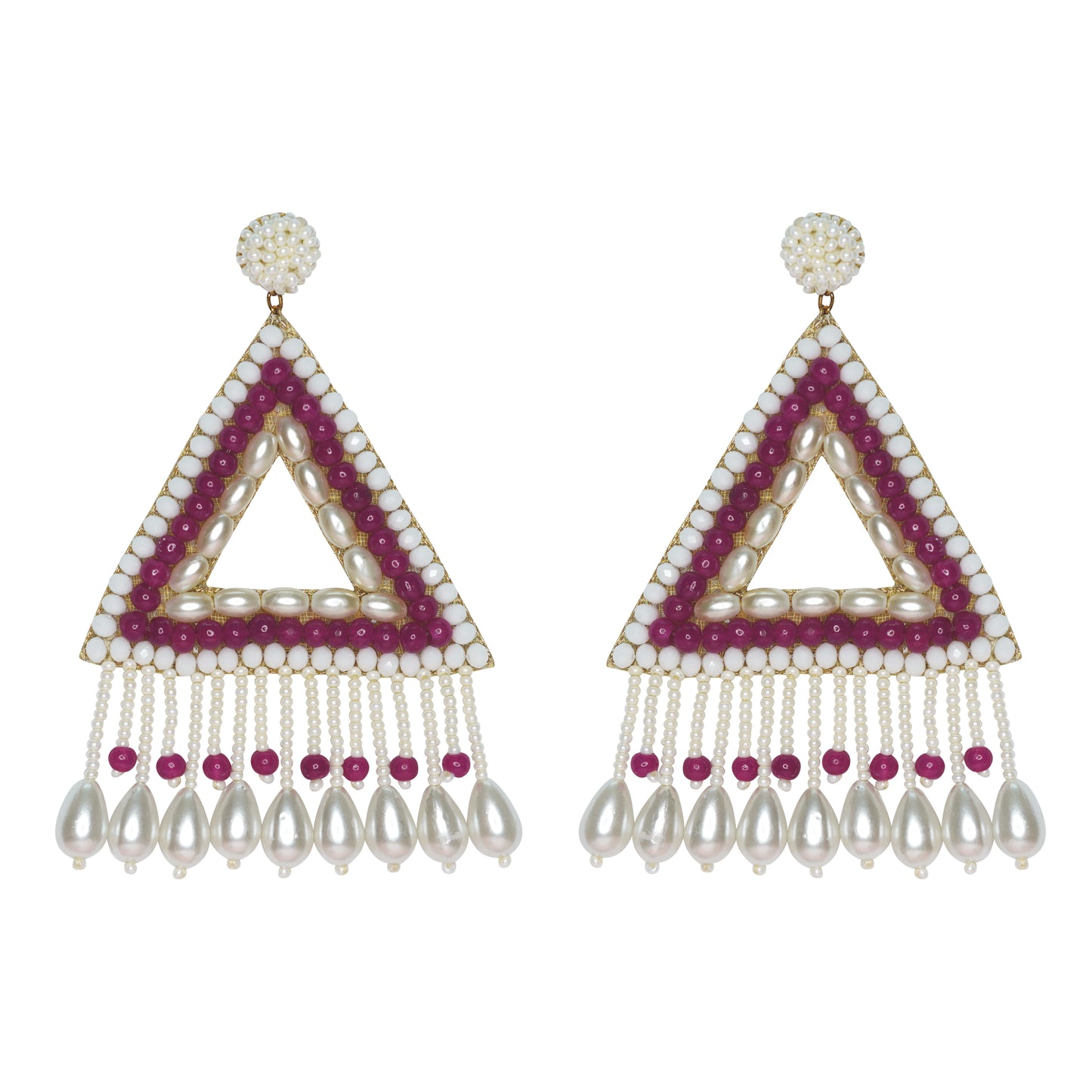 Burgundy and white Triangle drop earrings 